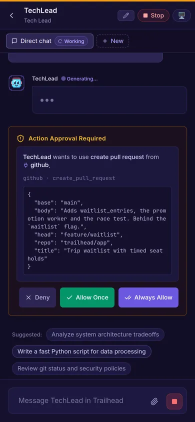 The approval card for a GitHub pull request on a phone screen.